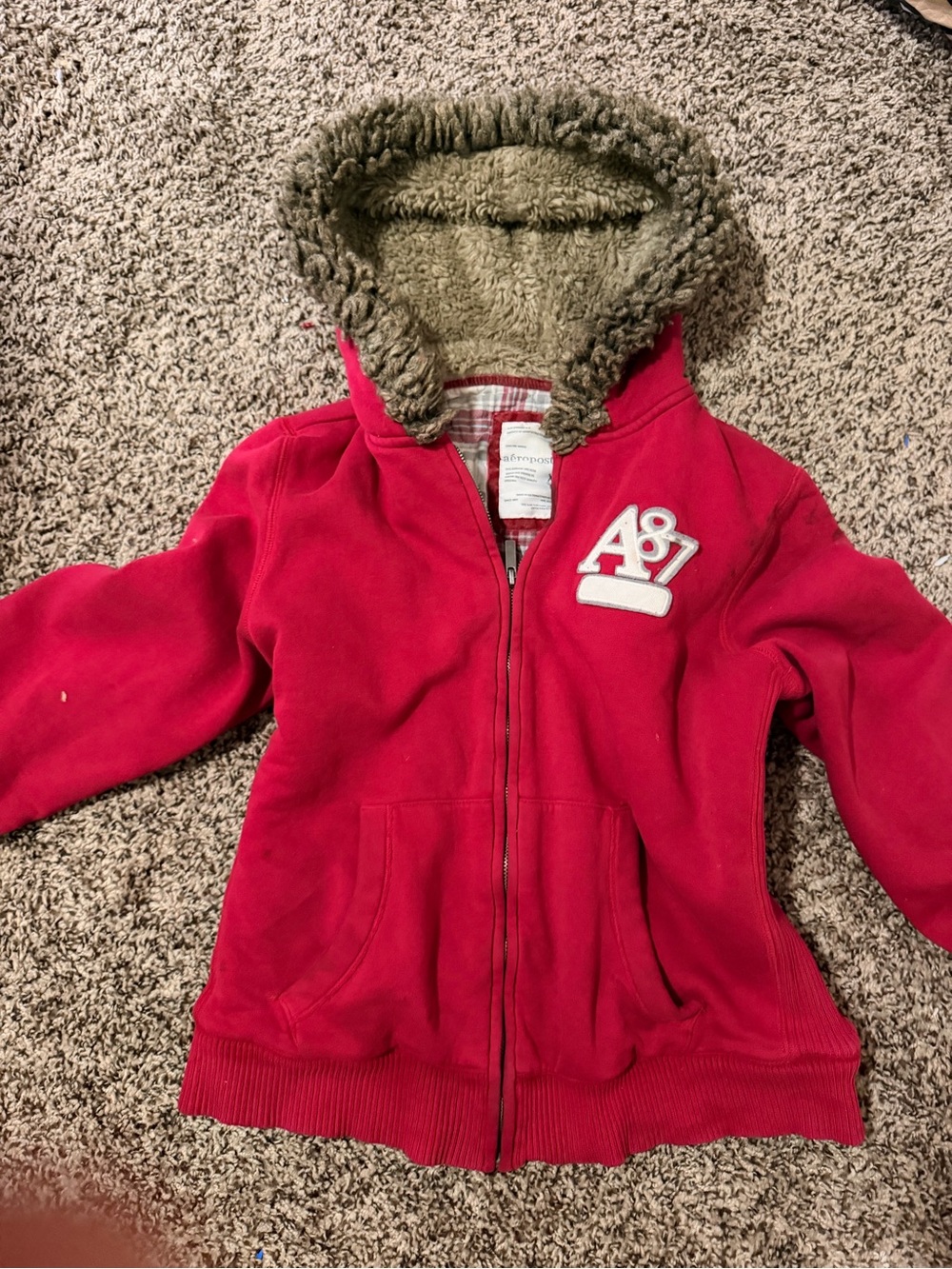 Aeropostale Red Hooded Zip-Up Jacket